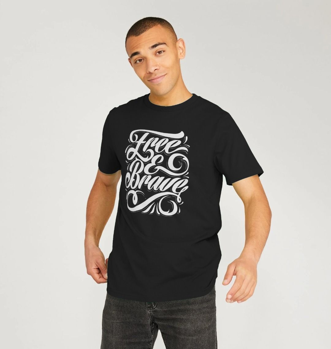Free and Brave Unisex TShirt: 100% Oragnic Tshirt. Ideal Gift for Summer and an Immediate Conversation Starter